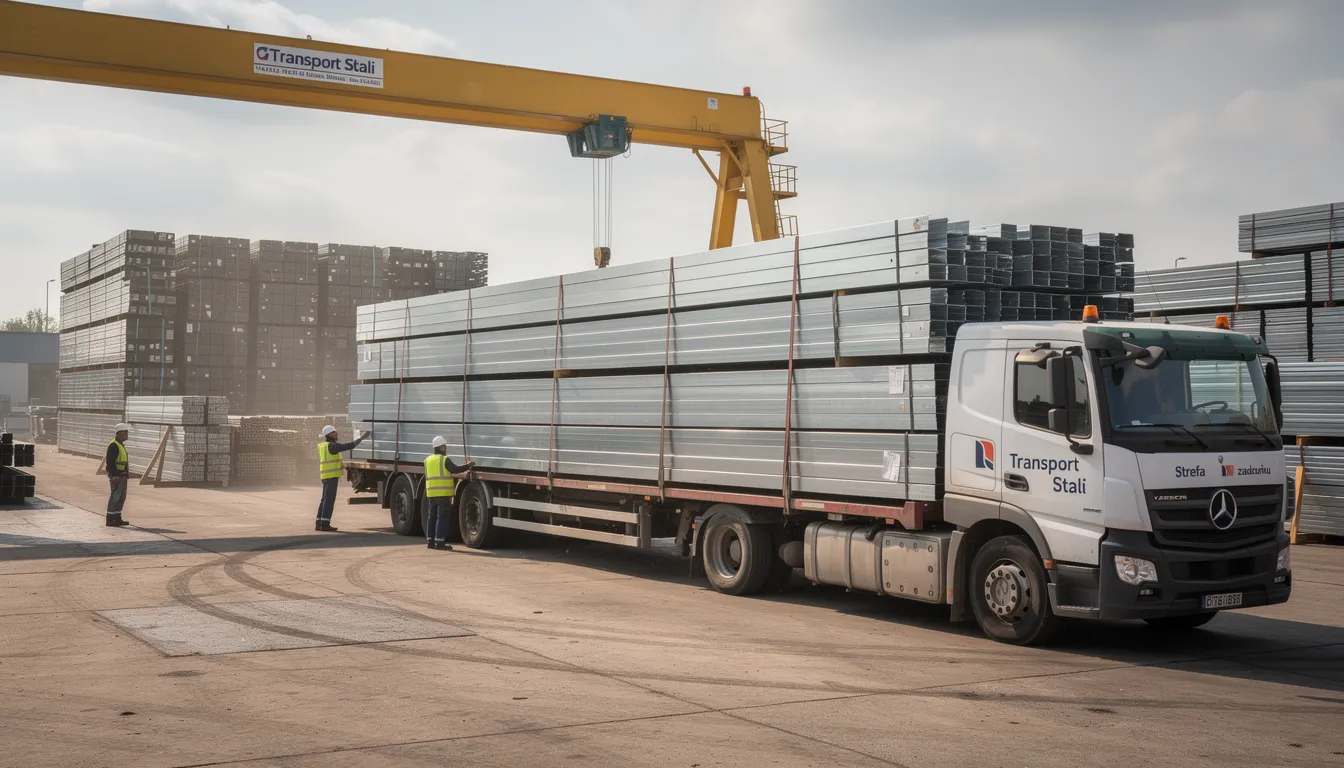 Transport stali HDS z rozładunkiem na placu budowy na terenie Polski
