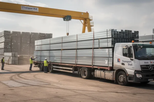 Transport stali HDS z rozładunkiem na placu budowy na terenie Polski
